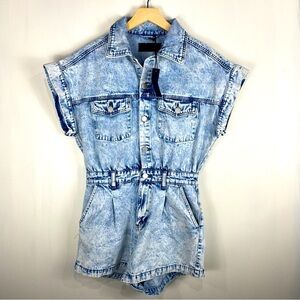 Blank NYC Head Backstage Acid Wash One Piece Denim‎ Jean Romper Size Small (NWT)